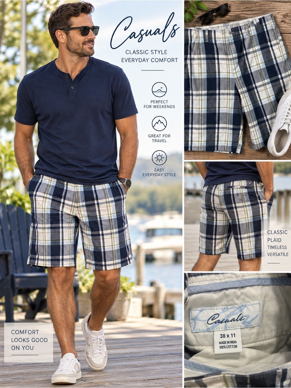 Casuals Men’s Plaid Shorts 38 Cotton Preppy Coastal Golf Resort Vacation